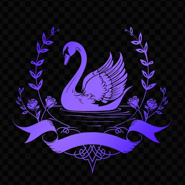 PSD un cygne rose est sur un ruban violet avec le mot cygne dessus