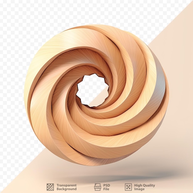 PSD un cylindre en bois avec une finition mate découpée en spirale sur fond transparent