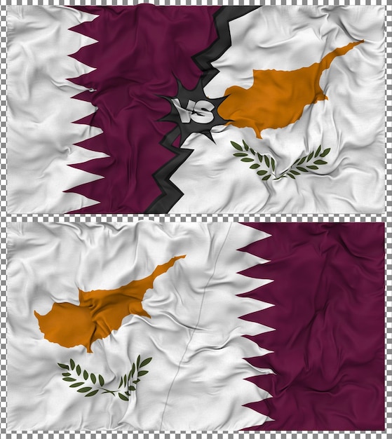 Cyprus vs Qatar Half Combined Flag Cloth Bump Texture 3D Rendering