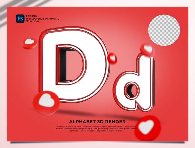 D Alfabeto 3d Render color rojo con elementos