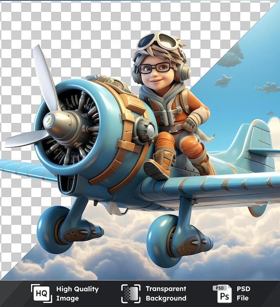 PSD d desenho animado de piloto voando um avião foto 16