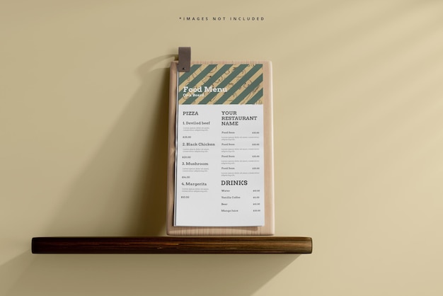 D Menu di cibo su una tavola di legno mockup