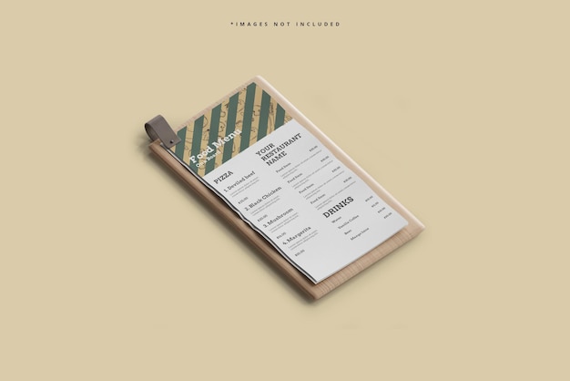 D Menu di cibo su una tavola di legno mockup