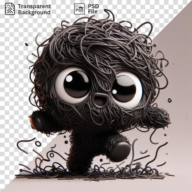 d personaje lindo transparente con una textura enredada y desordenada