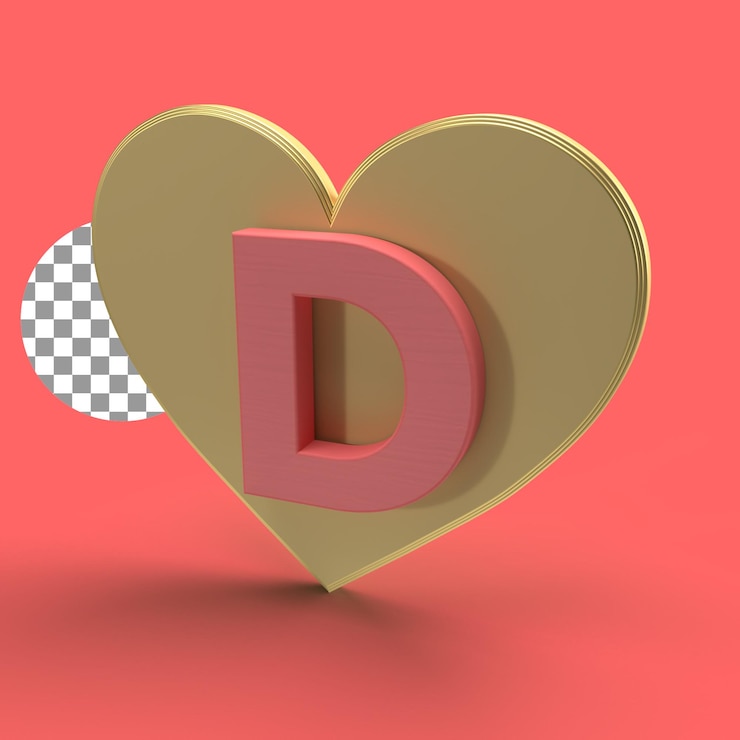 PSD d rendering 3d su disegno di lettere d'amore d'oro per il concetto di san valentino design di alta qualità
