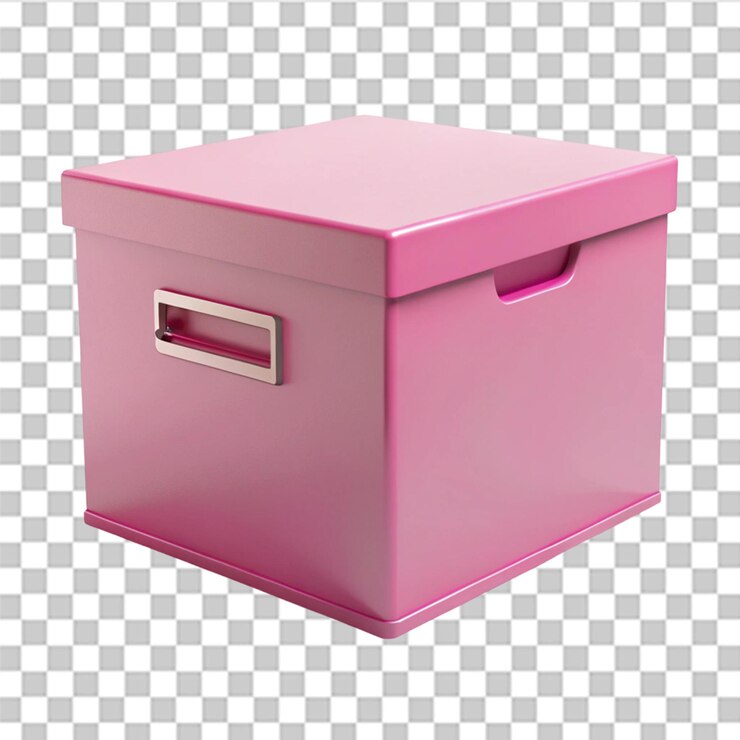 PSD d simple caja de almacenamiento de cartón rosa aislada sobre un fondo transparente