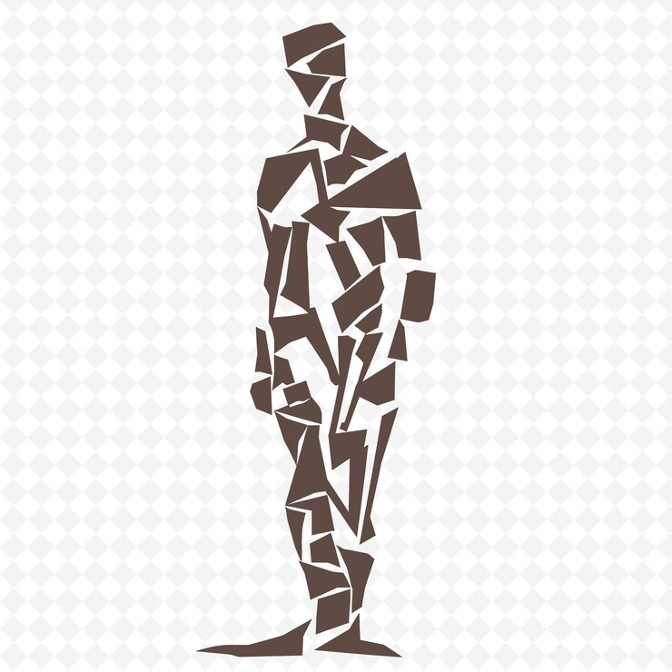 PSD d1 cuerpo completo del candidato en una postura determinada icono estilo cubista diseños abstractos icónicos aislados