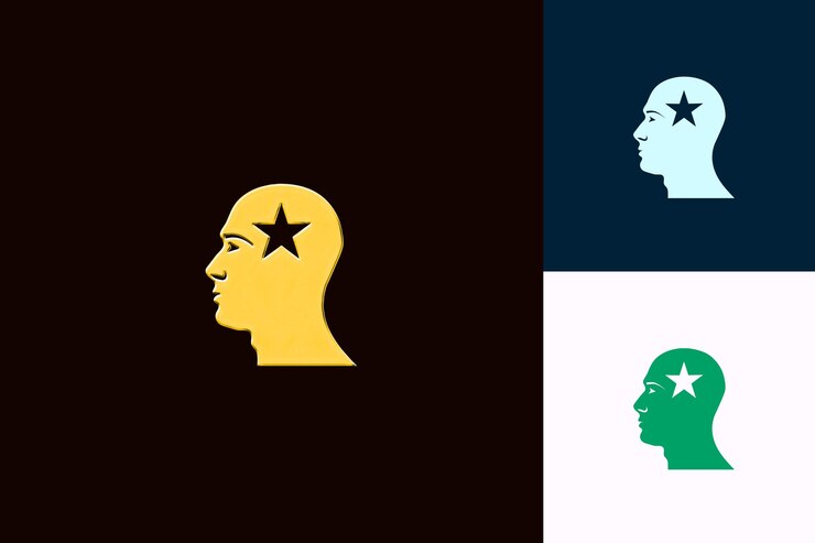 PSD d1 perfil de candidato con una mirada visionaria perfil de icono en diseños abstractos icónicos aislados