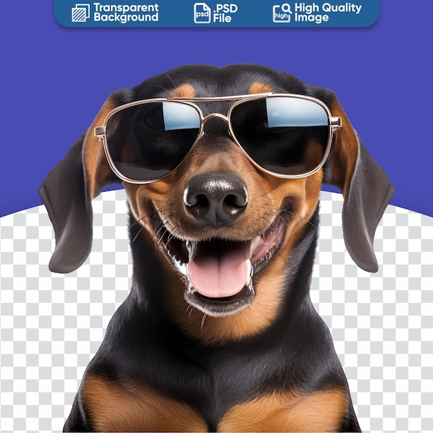 Dachshund teckel con gafas de sol feliz y hermoso en un primer plano listo para la playa de verano