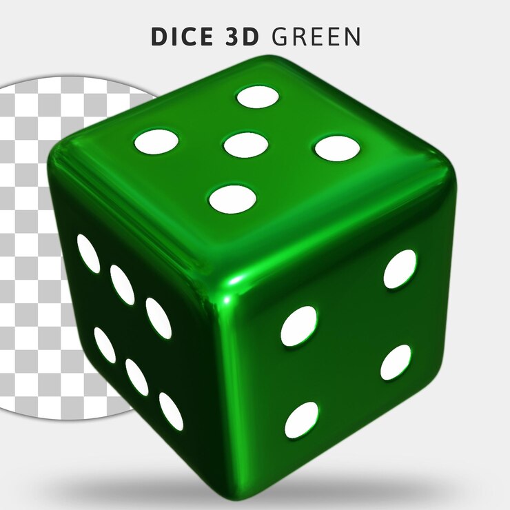 PSD dadi verdi 3d su sfondo trasparente
