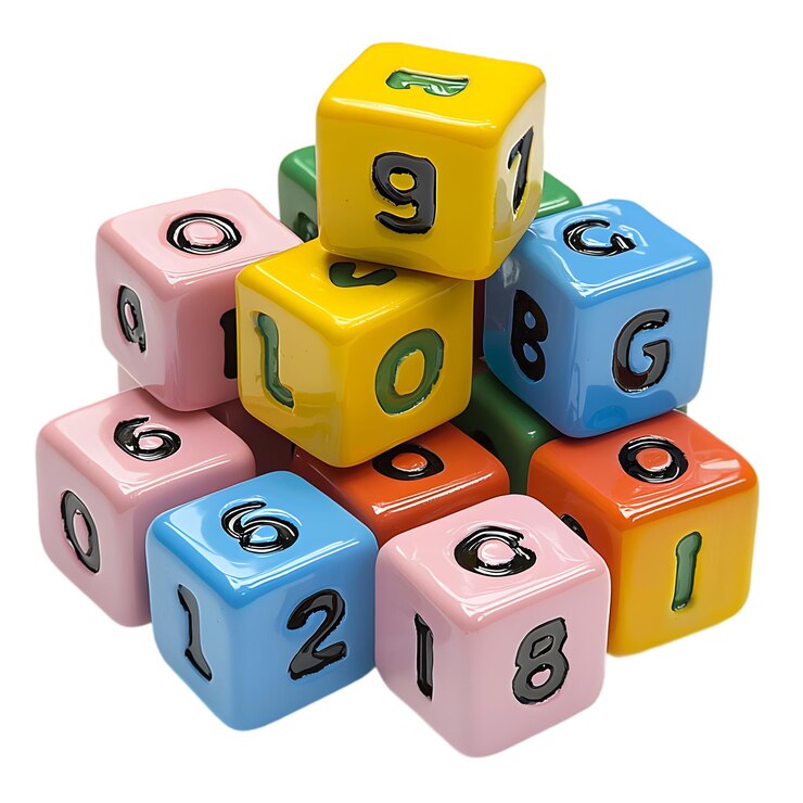 PSD dados coloridos de números y letras