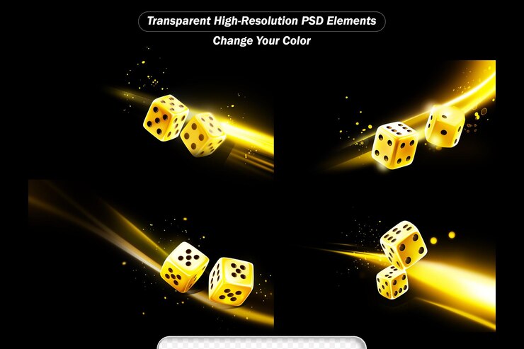 PSD dados dorados realistas y luces brillantes de fondo