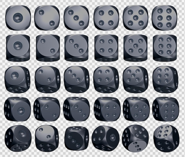 Dados de metal negro brillante 3d render transparente