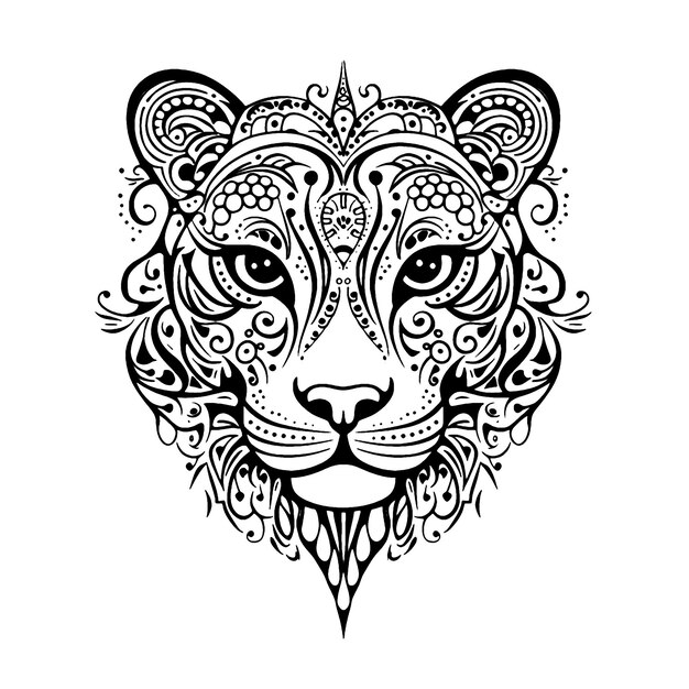 PSD dainty hennainspired leopard delineia um desenho de linha preta minimalista em branco