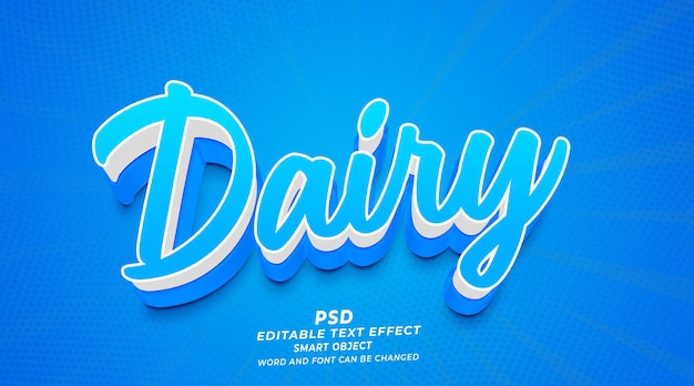 PSD dairy 3d bearbeitbarer photoshop-texteffektstil mit premium-hintergrund