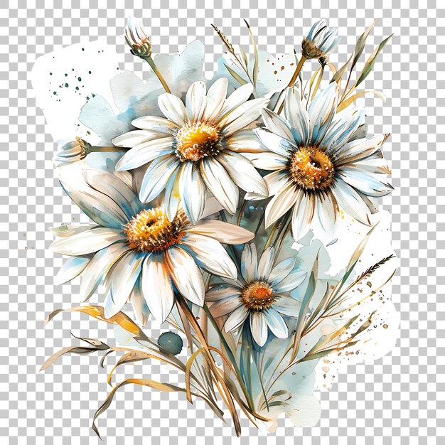 PSD daisies acuarela png con fondo transparente