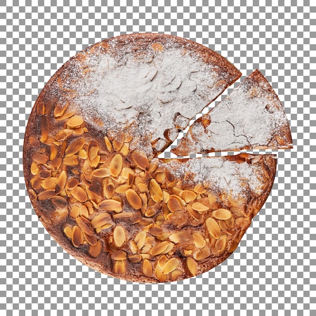 Damasco fresco e torta de amêndoas em fundo transparente