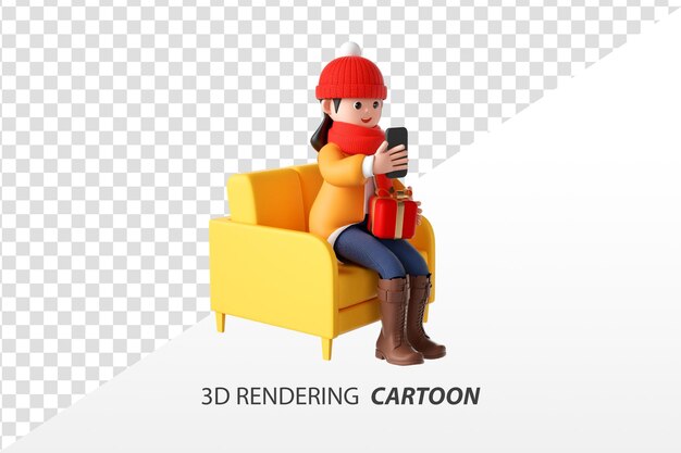 Dame De Magasinage De Tendance De Dessin Animé De Rendu 3d