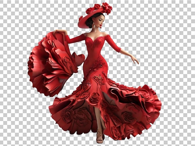 PSD dançarina de flamenco em 3d com um vestido bonito em fundo transparente