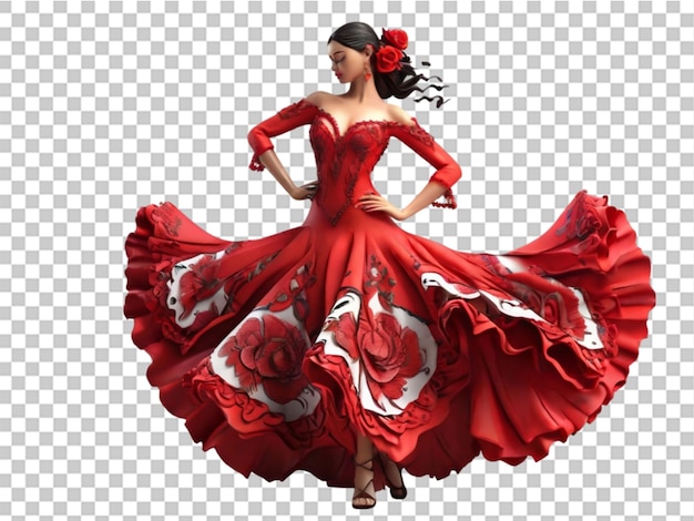 PSD dançarina de flamenco em 3d com um vestido bonito em fundo transparente