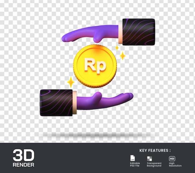 Dando a ilustração 3d da moeda da rupia