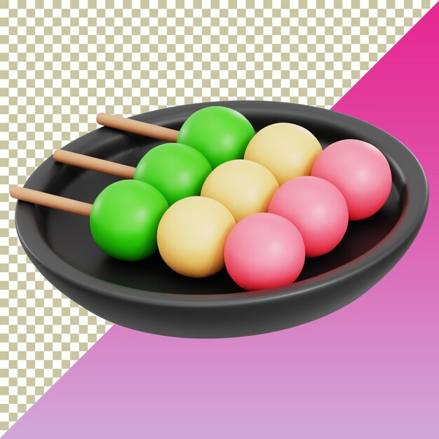 Dango 3D colorido en fondo aislado y transparente