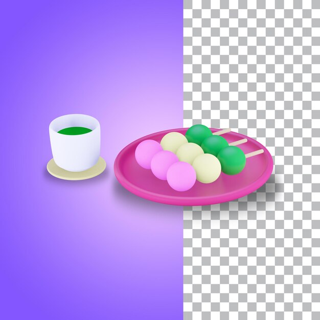 PSD dango de comida japonesa de renderizado 3d