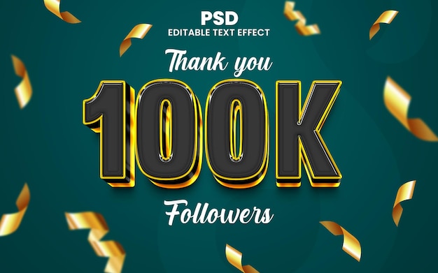 Danke 100.000 follower luxus 3d editierbarer texteffekt premium psd mit hintergrund