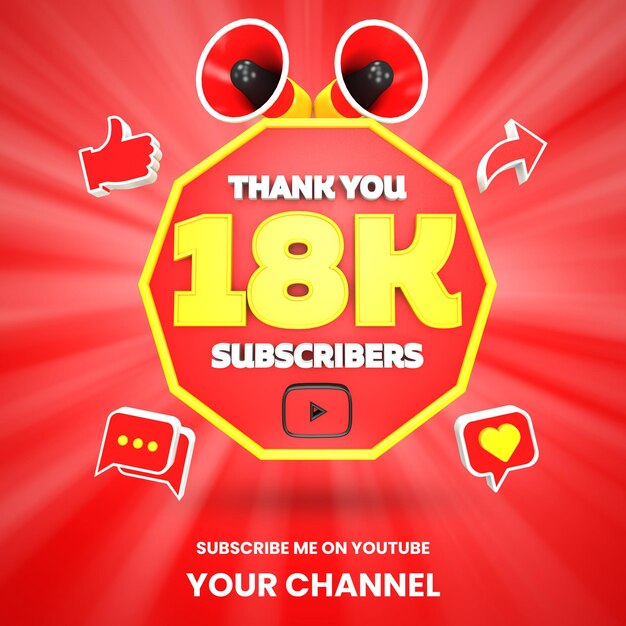 Danke 18k Youtube-Abonnenten Feier 3D-Rendering isoliert