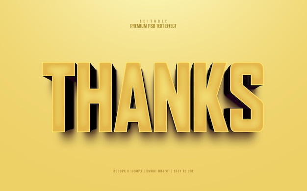 Danke 3d bearbeitbarer Premium-PSD-Texteffekt
