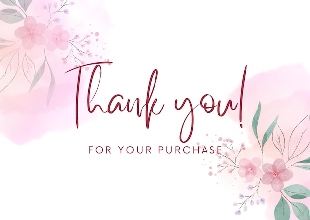 Dankekarten mit rosa Blumen Aquarell Hintergrund 1