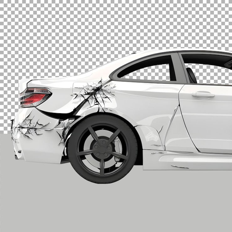 PSD danos acidente de carro em fundo transparente ai gerado