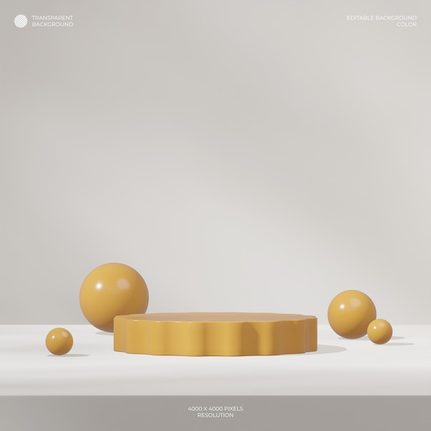 dans une boule de sphère carrée rendant un fond transparent 3d d'un podium de couleur jaune vif