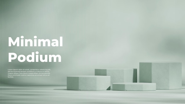 dans le paysage mur incurvé minimal image de rendu 3d modèle de scène podium texturé hexagone vert menthe