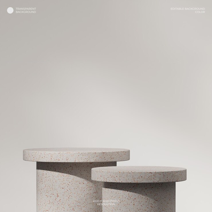 PSD dans une scène minimale carrée, rendu d'image 3d, arrière-plan transparent du podium de cylindre en terrazzo