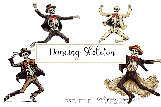 PSD danse, halloween, squelette clipart