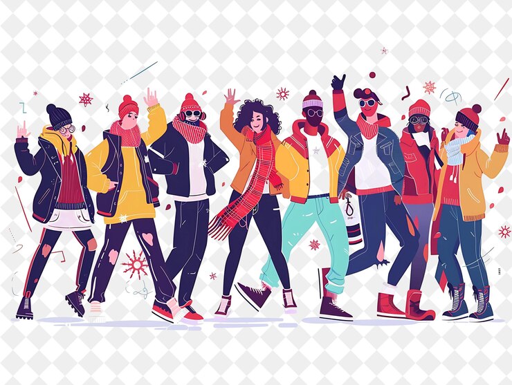 PSD danse de rue de noël animée avec des danseurs et des spectateurs de illustration design artistique de noël