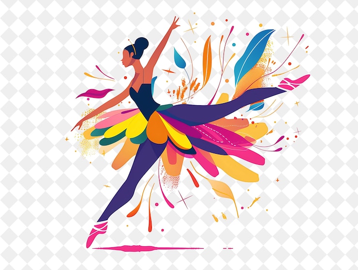 PSD une danseuse colorée avec une tenue colorée et des plumes colorées