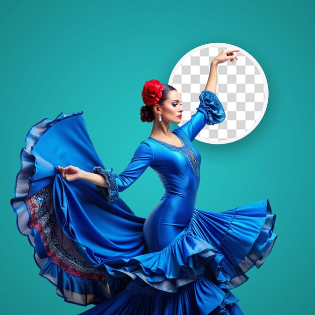 PSD une danseuse de flamenco dans une belle robe sur un fond transparent