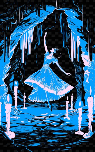 PSD danseuse de flamenco dans une grotte espagnole avec des stalactites et des bougies vector illustration idée d'affiche musicale