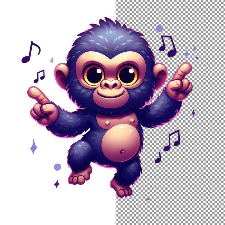 PSD danza del deleite arte vectorial caprichoso con animales lindos en un fondo png