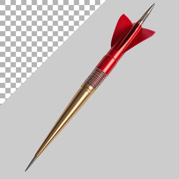Dardo rojo con una punta de bronce aislada en un fondo transparente
