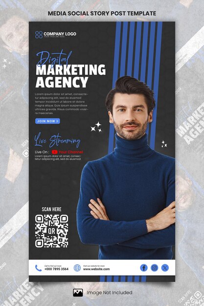 PSD dark blue marketing agency medien-sozial-geschichte-post-vorlage