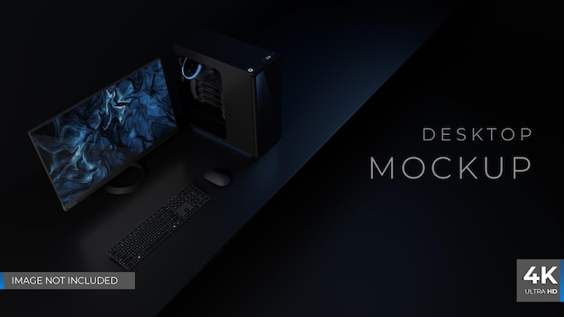 Dark desktop setup 3d render mockup