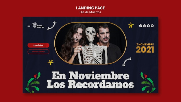 PSD dark dia de muertos zielseitenvorlage