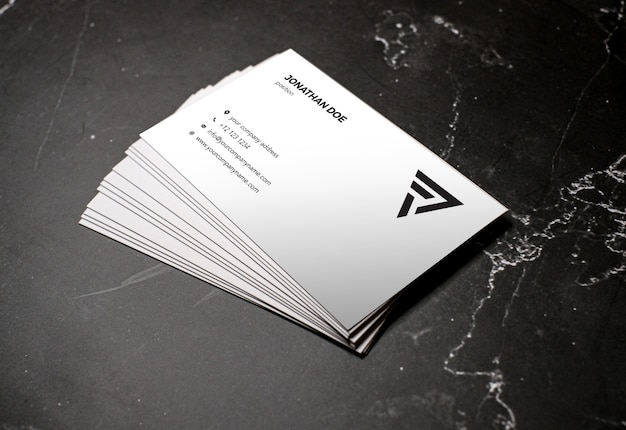 Dark Marble Prespective Stacked Visitenkarte Mockup