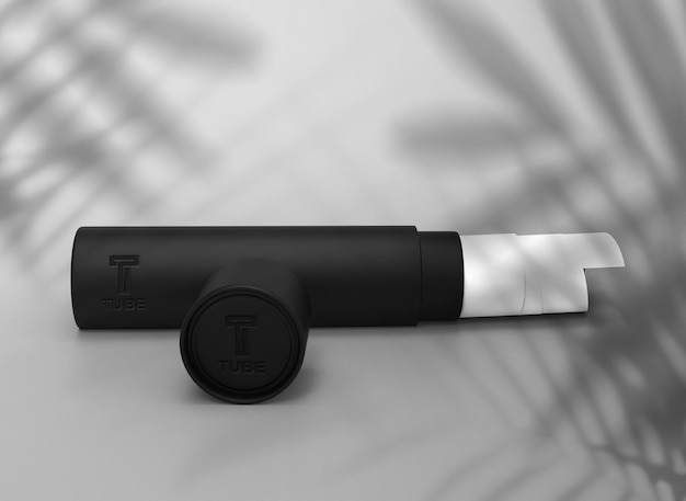 Dark paper tube mockup mit blattschatten