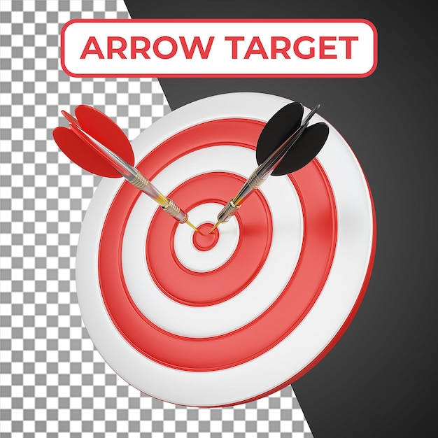 Dart arrow hitting the target center of the dartboard 3d render