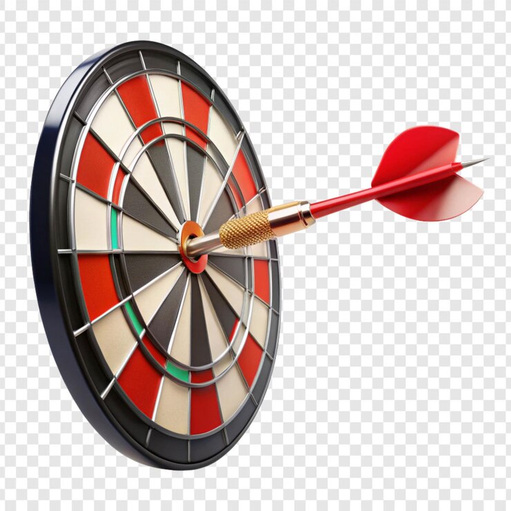 PSD dart hitting on target at the center isolated on transparent background