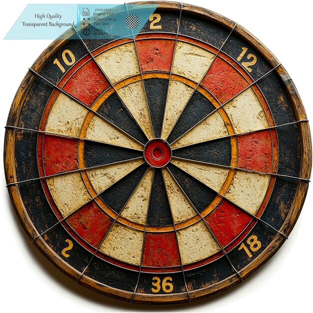 Darts mit einem auf durchsichtigem Hintergrund isolierten Dartbrett
